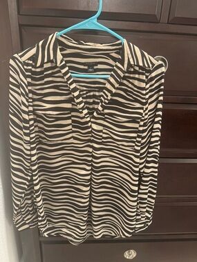 Ann Taylor Black and Cream Zebra Print Blouse